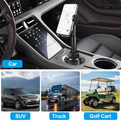 DEGUM Upgraded Wireless Car Charger, Cup Holder Phone Mount with 15W Fast Charging Phone Holder Adjustable Long Arm Height, Compatible with iPhone 16 15 14 13 Samsung LG and More (with Car Adapter)