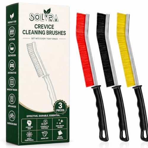 Crevice Cleaning Brush Set – 3Pcs Hard Bristle Cleaning Tools in Red, Black & Yellow for Grout, Tile Floors, Gaps & Narrow Spaces – Small Grout Scrub Brush for Bathroom, Shower, Window Tracks, Kitchen - size: Pack of 3