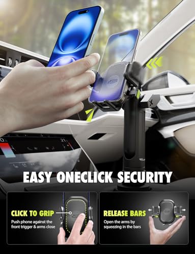 Bracketron OneClick Cup Phone Holder for Car - Universal Cup Holder Phone Mount, Fits Devices up to 4.2", 360° Rotation with Twist-Expand Base & Folding Support Legs