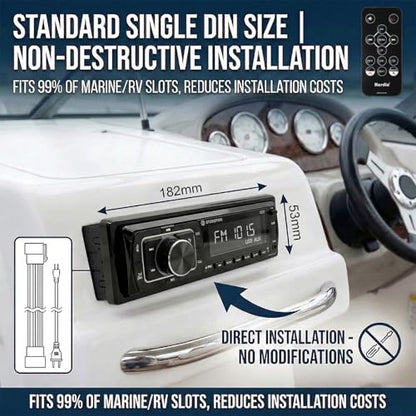STUDIOFINIX Single Din Bluetooth 5.1 Marine Car Stereo Receiver, 240W Audio Head Unit with IR & APP Control, FM/AM Radio, Built-in Mic & EQ, USB/SD/AUX/MP3 for 12V Car Truck RV ATV UTV Boat (Black)