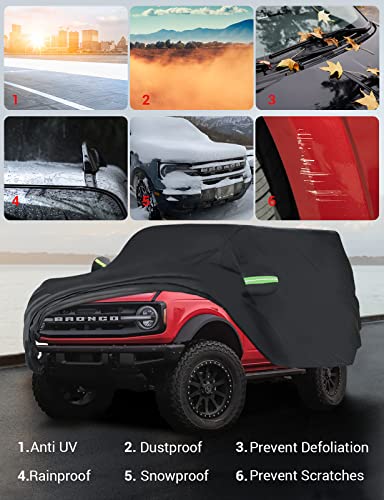 Proadsy Car Cover Compatible with Ford Bronco 2 Door 2021-2024 2025 2026 Windproof All Weather Waterproof Sun Rain UV Dust Snow Protection Outdoor Covers - size: Ford Bronco 2 Door