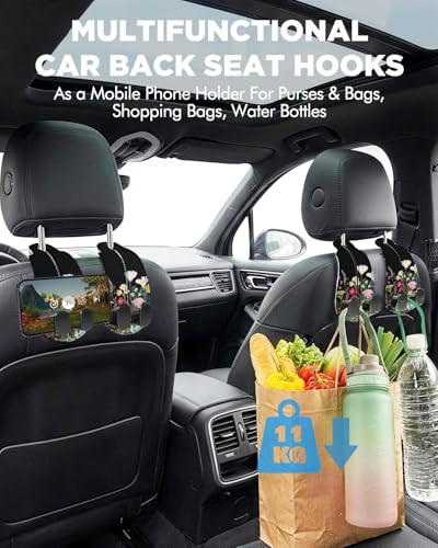 WOCOCN 2 Pack Car Purse Hook for Car Seat Headrest, Double-Sided PrintingPU Leather Purse Holder with Metal Hook, Cute Car Accessories for Women, Men (Car hook - Flower A) - color: Car hook - Flower A