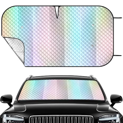 Windshield Sun Shade Car Sun Shade, Folding Car Shades for Front Windows, Blocks UV Rays Sun Visor Protector for Truck SUV Van, Keeps Vehicle Cool - Silver (55" x 29.5") - color: Colorful