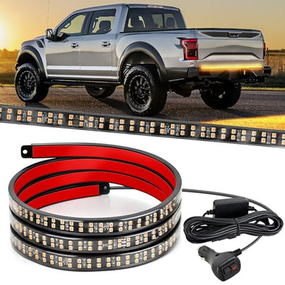 Nilight 60 Inch Truck Tailgate Strobe Light Strip Tail Emergency Bar Rear Window Warning Lamp Ultra-Bright Double Row 360 LED for Pickup Trailers Construction Vehicles Car SUV, Amber - color: 60" Tailgte Strobe Amber