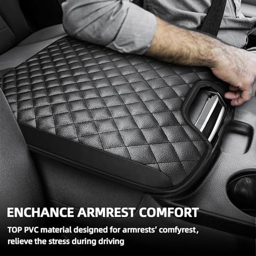Center Console Cover Fit for 2013-2018 Dodge Ram 1500 & 2013-2023 Ram 2500/3500/1500 Classic Model for Jump Seat Console, Comfortable Armrest Cover Protector Customized Car Accessories - style: A: Jump Seat Console 2013-2018 Ram Black Leather