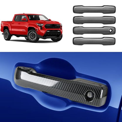Car Chrome Carbon Fiber Style Door Handle Cover for Toyota Tacoma 2024 2025 2026 and Toyota 4Runner 2025 2026 Auto Exterior Decorations Accessories Side Pull Handles Protection Trim Panel