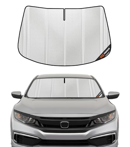 Pigenius Windshield Sun Shade for Honda Civic 2019-2021, Touring 2016-2021, Type R 2020-2021 with Rearview Mirror Mounted Camera. Full Coverage Rearview Mirror Shade for Ultimate Protection - color: Silver, size: 2019-2021 All Body Types