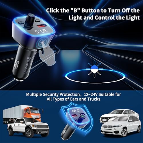 SONRU Bluetooth 5.3 FM Transmitter, Wireless Radio Adapter, Audio Receiver Car Charger, Wireless FM Radio Transmitter, Hands-Free Calling and 2 USB Ports Charger, HiFi Treble & Bass Player (Black)