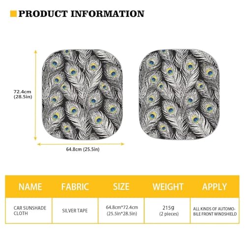 Peacock Feather Car Sun Shade with Reflective Fabric Blocks Sun and Keeps Your Vehicle Cool Foldable Quickly Install Two Pieces Windshield Sun Shade Universal Fit Hatchback SUV Truck Van - color: Black Peacork Leather