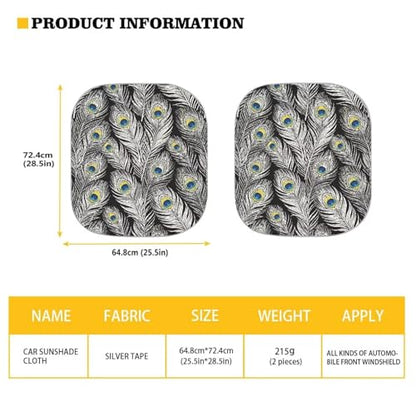Peacock Feather Car Sun Shade with Reflective Fabric Blocks Sun and Keeps Your Vehicle Cool Foldable Quickly Install Two Pieces Windshield Sun Shade Universal Fit Hatchback SUV Truck Van - color: Black Peacork Leather
