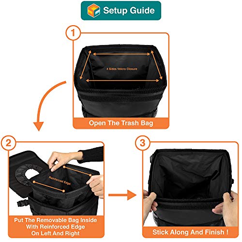 SUN CUBE Waterproof Car Trash Can with Lid, Mesh Pockets | Leakproof Car Garbage Can Hanging | Auto Trash Bin, Garbage Bag Organizer for Headrest, Console, Truck (Black) - color: Black
