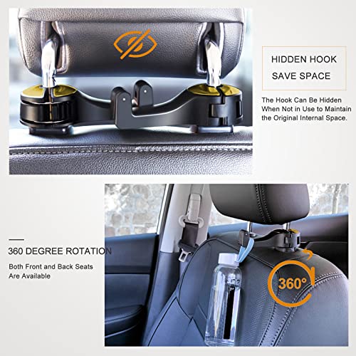 Car Headrest Hidden Hook with Phone Holder, Universal 360 Rotation, Gold, 2 Pack - color: Gold