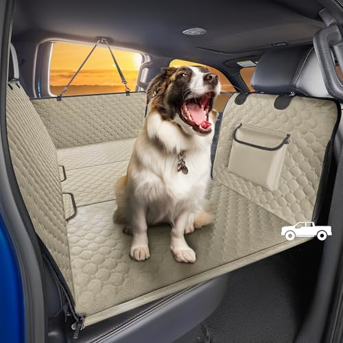 SHARLOVY XL Truck Back Seat Extender for Dogs, Large Hard Bottom Dog Car Seat Cover for Back Seat, Heavy Duty Dog Car Hammock, Waterproof Pet Seat Covers for Trucks, F150, Ram1500 and Large SUV - color: Khaki for Truck
