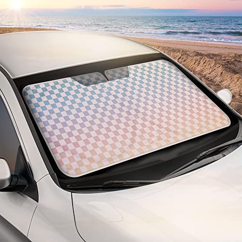 BDK Checker Gradient Car Window Sun Shade Auto Shade for Windshield Visor, Block UV Reflect Heat to Keep Your Car SUV Truck Cool Jumbo 64"x32"