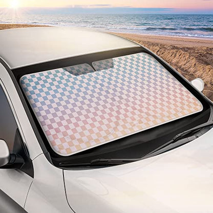 BDK Checker Gradient Car Window Sun Shade Auto Shade for Windshield Visor, Block UV Reflect Heat to Keep Your Car SUV Truck Cool Jumbo 64"x32"