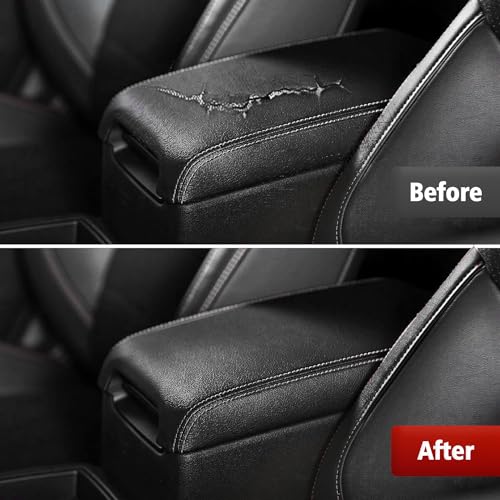 KBH Center Console Armrest Cover Upholstery for Toyota Camry 2012-2017, Vinyl Leather, Middle Console Replacment Covering, Black-Gray Stitch (Leather Part Only) - color: Black-Gray Stitch, size: Camry 2012-2017