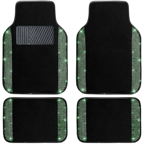 NBTEPEM Bling Car Floor Mats Full Set, Universal Fit Most Cars,SUV, Trucks, 4 pcs Sparkle Glitter Diamond Carpet for Women Girls with Anti-Slip Pad (Green Diamond) - color: Green Diamond, size: Car Floor Mats (4 Pieces)