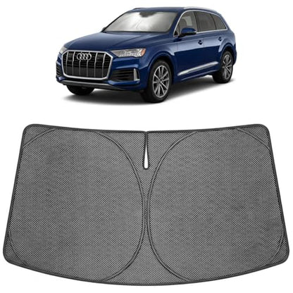 Proadsy Windshield Sun Shade Custom Fit Audi Q7 2016-2026 Ice Crystal Black Front Window Sunshade UV and Heat Blocker Foldable Visor Keeps Car Cooler for Summer Parking and Daily Use - size: 2016-2026 Audi Q7