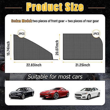 Kewucn 4 Pack Car Window Shades, Sun Rays Blocker & UV Protection for Baby Family Pet, Breathable Mesh Auto Window Covers, Elasticized Universal Window Screens for Most Cars (Car Front&Back) - size: Medium Car Front&back