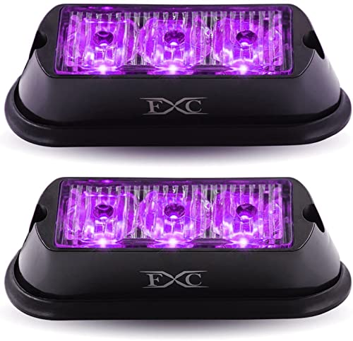 FXC (2PCS 3-LED Strobe Light Purple Waterproof Emergency Beacon Flash Lights,Purishion Caution Bar 12 Different Flashing Car SUV Pickup Truck Van… - color: Purple