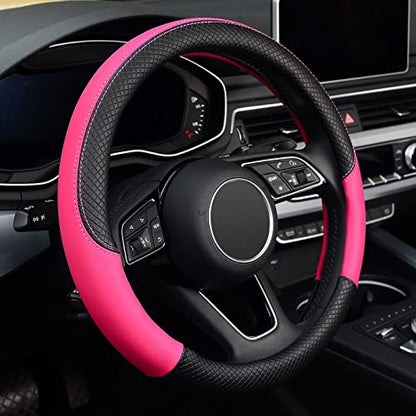 LABBYWAY Steering Wheel Cover, Universal Fit 15 Inch Microfiber Leather Car Wheel Protector, Anti-Slip, Pink - color: black&rose red
