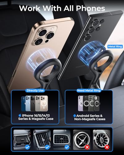 MRGLAS for MagSafe Car Mount [ 2025 Upgraded 40 Strong Magnets] [360° Rotation] Air Vent Magnetic Phone Holder [Double Metal Hook] Car Phone Holder Mount Compatible iPhone 17 16 15 Pro Max Plus S25 24 - color: Charcoal Black