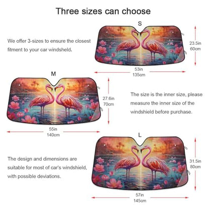 Windshield Sun Shade Flamingos Sunset Front Window Block UV Shades Visor Reflective Retractable for Car SUV Trucks - color: F009