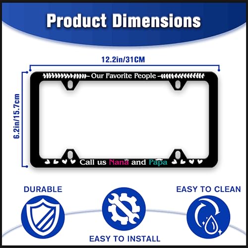 Our Favorite People Call Us Nana and Papa License Plate Frame Funny Text License Plate Holders Auto Accessory Bracket Stainless Steel License Plate Frames with Screws for Women Men 6x12 Inch 4 Holes - color: Nana And Papa