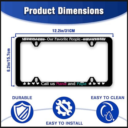 Our Favorite People Call Us Nana and Papa License Plate Frame Funny Text License Plate Holders Auto Accessory Bracket Stainless Steel License Plate Frames with Screws for Women Men 6x12 Inch 4 Holes - color: Nana And Papa