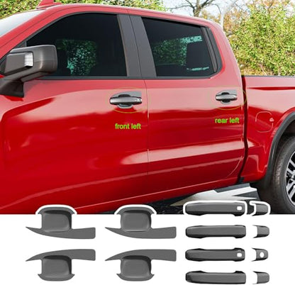 12Pcs Exterior Door Handle Cover Front Rear Driver & Passenger Side and Door Bowl Compatible with 2019-2025 Chevy Silverado GMC Sierra 1500 20-25 2500 3500 (Carbon Fiber) - color: Carbon Fiber
