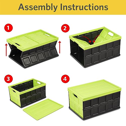 Glad Collapsible Storage Bin with Lid - 48L Foldable Plastic Box for Garage, Car Trunk, and Organization - Stackable Lidded Container with Handles, Green - color: Green