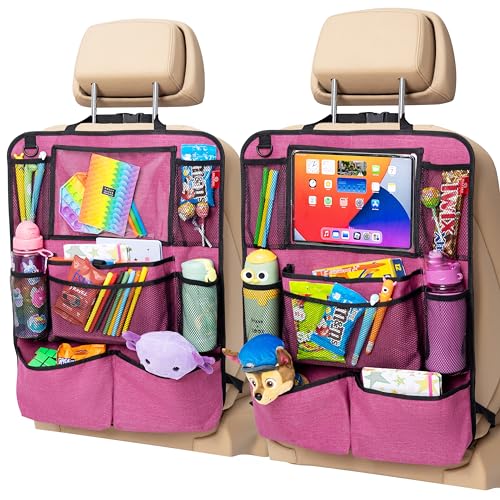 Helteko Backseat Car Organizer, Kick Mats Back Seat Protector with Touch Screen Tablet Holder, Back Seat Organizer for Kids with 9 Storage Pockets, Travel Accessories (2 Pack, Deep Pink) - color: Deep Pink