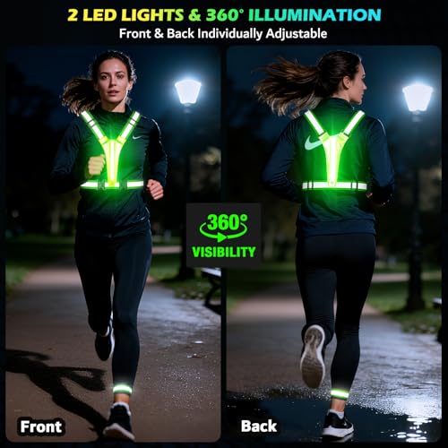 Led Light Up Running Vest Reflective Vest for runners night walking, Rechargeable Reflective Running Vest High Visibility - color: Green