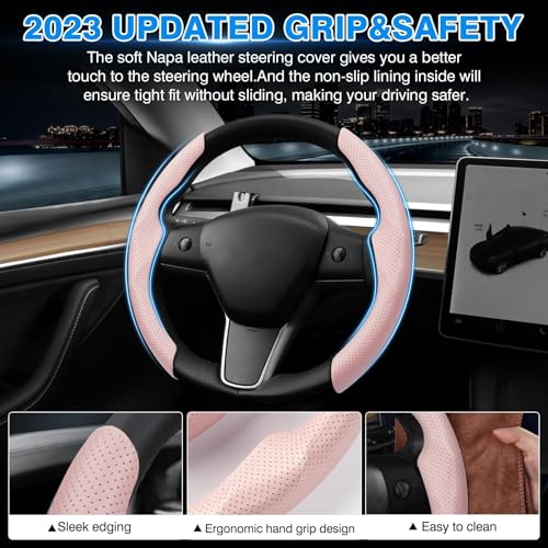 Shademax Custom-Fit for Tesla Steering Wheel Cover, Tesla Model Y / 3 2017-2025 (Fit Model Y Juniper 2026/ Model 3 Highland) Carbon Fiber Steering Wheel Cover for Tesla Model Y / 3 Accessories (Pink) - color: B-Pink