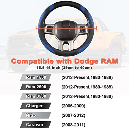 West Llama Customized Auto Car Steering Wheel Cover for Dodge RAM 1500 2500 3500, 15.5-16 inch (Black+Blue-Large Size) - color: A-Black+Blue, size: Large Size (15 ½''-16'')