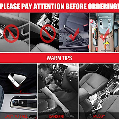 2 Set Car Seat Gap Organizer, Car Gap Filler Storage Boxes, PU Leather Front Seat Console Side Pocket Bags with Cup Holder 4 Hooks, Automotive Storage Box for Phone, Drinks, Cards, Sunglasses, Black