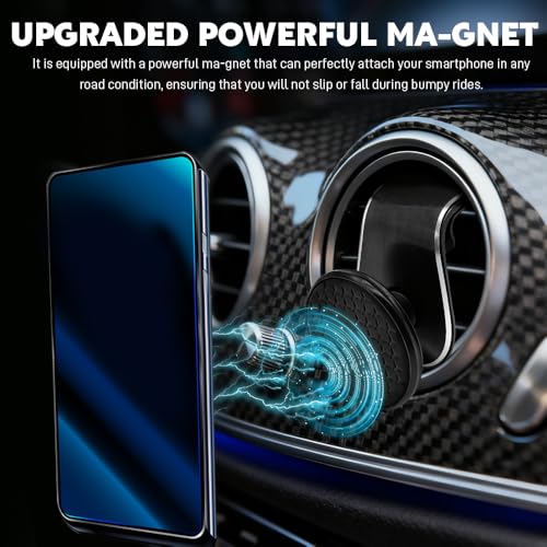 Strong Magnetic Car Phone Holder, Car Phone Mount Holder, 360° Rotatable L-Shape Air Vent/Dashboard Mount, Adjustable Air Vent Navigation Magnetic Smartphone Bracket for Auto SUV (Black) - color: Black