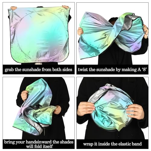 Windshield Sun Shade Foldable Car Front Window Covers for Car Accessories Sun Heat UV Rays Visor Protector Protection for Universal Cars SUV Truck (Rainbow) - style: Rainbow