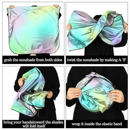 Windshield Sun Shade Foldable Car Front Window Covers for Car Accessories Sun Heat UV Rays Visor Protector Protection for Universal Cars SUV Truck (Rainbow) - style: Rainbow