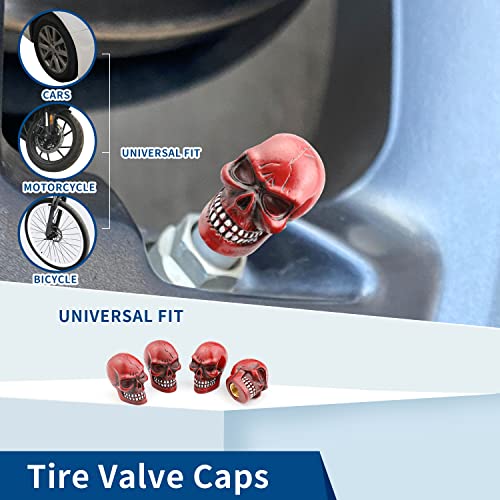 Cars Tires Valve Stem Caps Cover Dustproof Cool Skull Head Universal Fit Most of Cars SUV Bike Trucks Motorcycles 4 Pcs/Set (red) - color: Red