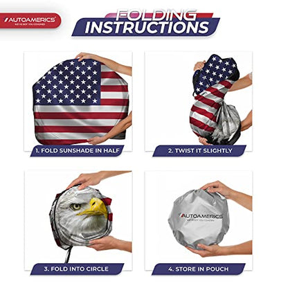 Autoamerics Truck Windshield Sun Shade with Storage Pouch & Anti-Slip Dash Pad - Foldable American Eagle Flag Design - Fits Most SUVs & Trucks - Blocks UV Rays, Keeps Car Cool | X-Large (66 x 36 in) - color: USA EAGLE FLAG, size: X-LARGE = 66 x 36 inches