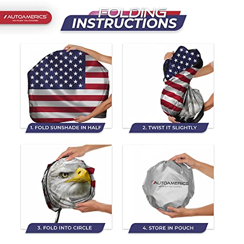 Autoamerics Truck Windshield Sun Shade with Storage Pouch & Anti-Slip Dash Pad - Foldable American Eagle Flag Design - Fits Most SUVs & Trucks - Blocks UV Rays, Keeps Car Cool | X-Large (66 x 36 in) - color: USA EAGLE FLAG, size: X-LARGE = 66 x 36 inches