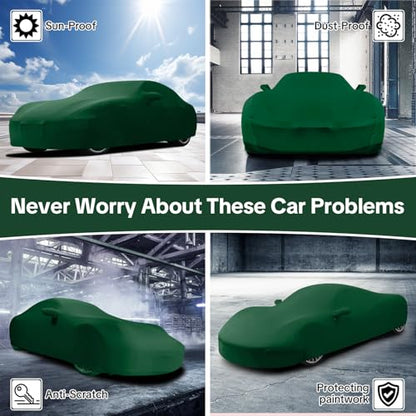 WinPower Indoor Sports Car Cover 181-192 Inch Soft Stretch Breathable Dustproof Scratch Protection Elastic Full Cover for Underground Garage Auto Show, Green - size: L-sport Car(181-192 Inch)