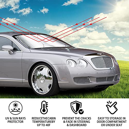 Foldable Windshield Sun Shade, Bonus Steering Wheel Sun Shield to Block UV Rays Keep Your Vehicle Cooler, Easy to Use Car Interior Accessories (Large) - size: 59"x31.4"/1PCS