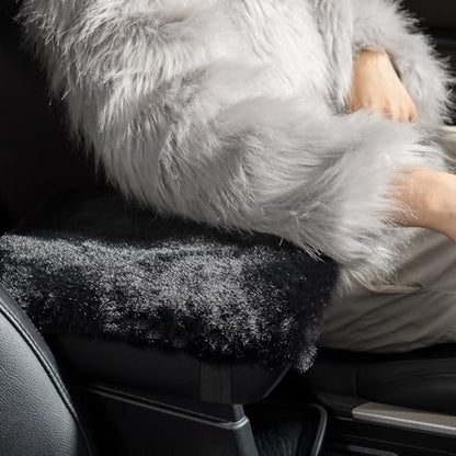 SEG Direct Auto Center Console Cover, Furry Car Armrest Cover, Soft Fluffy Middle Console Pad, Car Armrest Seat Box Cover for Women Men, Universal Fit for Most Vehicle, SUV, Truck, Car (Black) - color: Black