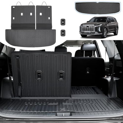 Cargo Mat for 2020-2025 Hyundai Palisade, All Weather TPE Rear Cargo Liner with Seat Back Cover for Hyundai Palisade Accessories (Include Lower Trunk Mat) - size: Fo Hyundai Palisade Cargo Mats 2020-2025