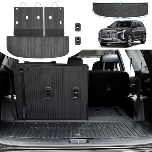 Cargo Mat for 2020-2025 Hyundai Palisade, All Weather TPE Rear Cargo Liner with Seat Back Cover for Hyundai Palisade Accessories (Include Lower Trunk Mat) - size: Fo Hyundai Palisade Cargo Mats 2020-2025