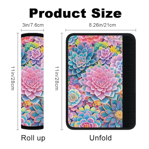 2Pcs Soft Auto Seat Belt Cover Pad Succulents Plant Colorful Car Seatbelt Shoulder Cushion for Comfortable Driving, Compatible with All Cars' Seatbelt and Backpack Straps - color: Succulents