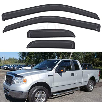 Set of 4 Front+Rear Smoke Sun Rain Guard Outside Mount Tape-On Acrylic Window Visors Compatible with 04-14 F-150 Super/Extended Cab with Half Size Suicide Back Doors - size: For 2004-2014 Ford F150 Extended Cab