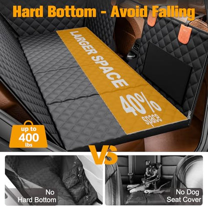 PETICON Back Seat Extender for Dogs, Hard Bottom Dog Car Seat Cover - Supports 400lbs, Rear Seat Pet Cover with Mesh Window, Waterproof Dog Hammock for Car SUV - color: black
